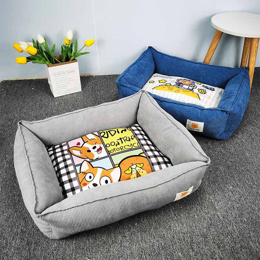 KFX-1261757 Cozy Fabric Craft Printing Square Pet Bed in Various Colors
