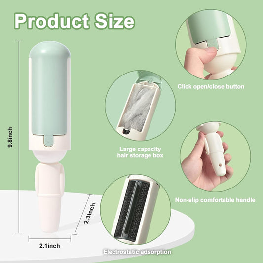 KFX-1264957 Reusable Pet Hair Remover Roller with Non-Slip Handle and Self-Cleaning Base for Effective Fur Removal on Furniture and Car Seats