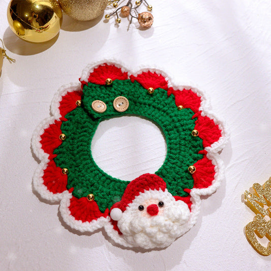 KFX-1269437 Knitted Wool Christmas Bib for Pets - Unisex Tie Clip, Super Wide Bow Tie, Various Sizes