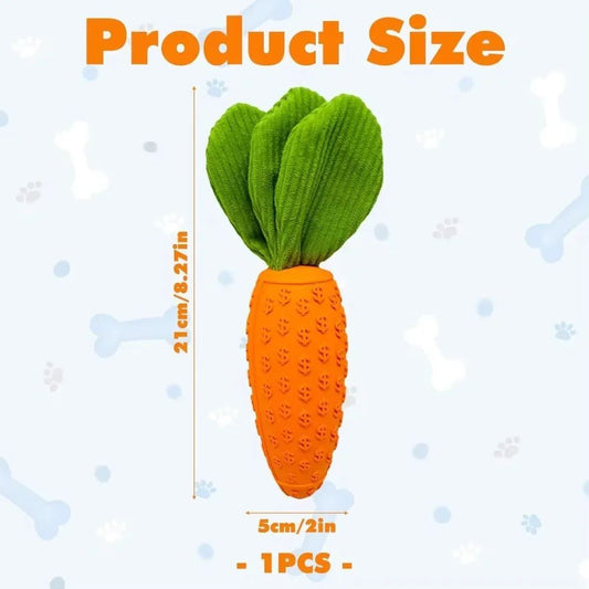 KFX-1275837 Durable Rubber and Plush Carrot Dog Chew Toy for Tooth Health and Playtime Fun