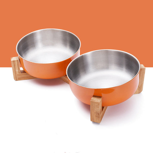KFX-1288893 Stainless Steel Pet Bowl with 15° Tilt and Non-Slip Bamboo Base