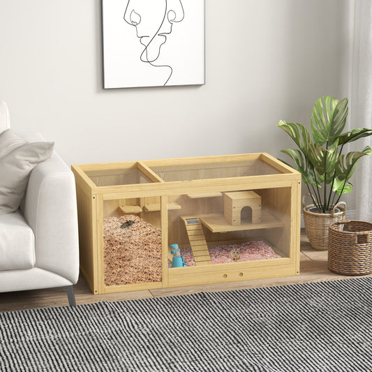 KFX-1303869 Extra Large Wooden Hamster Cage with Multi-Level Design, Ladder, Seesaws, and Pull-Out Tray