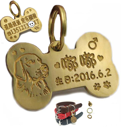 KFX-1317565 Custom Brass Pet Pendant – Small or Large Bone Shape – Personalized Dog ID Tag