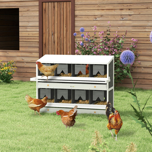 KFX-1336637 8 Compartment Wooden Chicken Nesting Box with Egg Collection Trays and Perches for 16-32 Hens