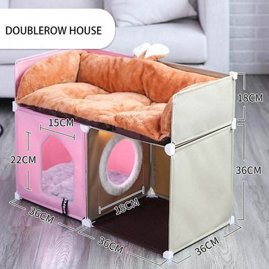 KFX-1348541 Double-Storey Fully Enclosed Cat Nest - Four Seasons Comfort with Polyester & Iron Frame