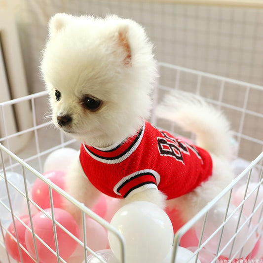 KFX-1369917 Breathable Summer Vest for Dogs in Black and Red, Soft Polyester Fabric