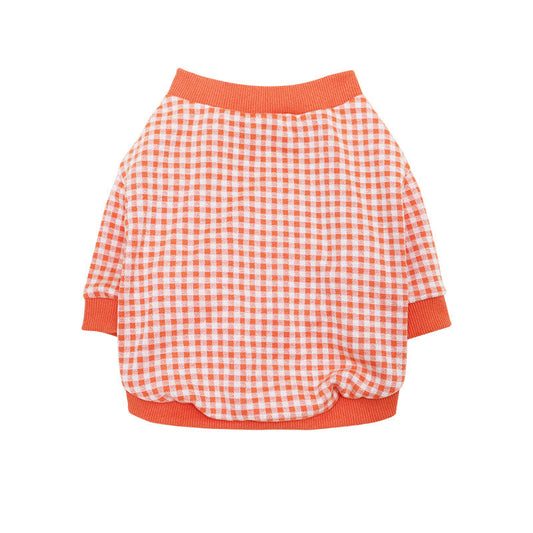KFX-1370813 Plaid Plus Velvet Dog Sweater for Autumn and Winter in Orange, Gray, and Green