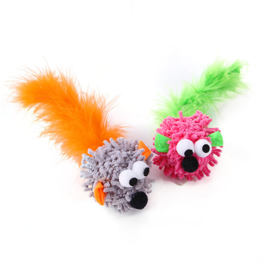 KFX-1386685 Plush Dragon Mouse Cat Toy with Feather - Fun Random Color Design