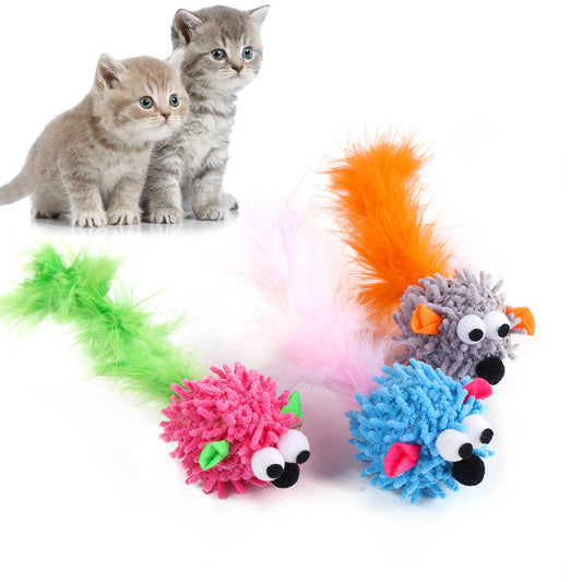 KFX-1386685 Plush Dragon Mouse Cat Toy with Feather - Fun Random Color Design