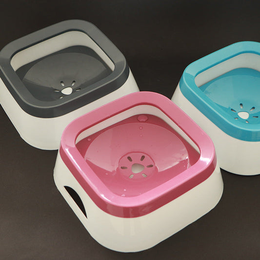KFX-1392957 Mouth Wet-proof Cat Water Bowl - Durable Pet Drinking Dispenser in Pink, Blue, and Gray