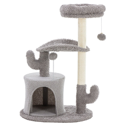 KFX-1396029 Cactus-Shaped Small Cat Tree Tower with Curved Bed and Scratching Post