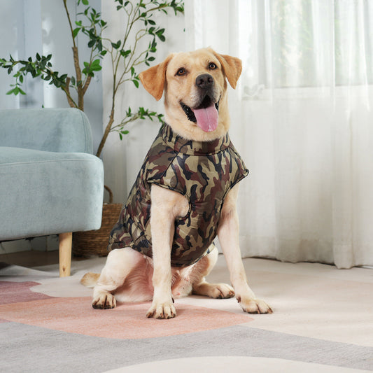 KFX-1397181 Winter Thickened Dog Camouflage Clothing in Black, Gray, Green, and Navy - Sizes 5XL, 6XL, 7XL