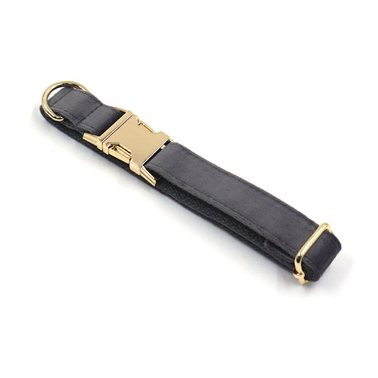 KFX-1400509 Dark Grey Velvet Pet Collar with Metal Buckle - Size XS to XL