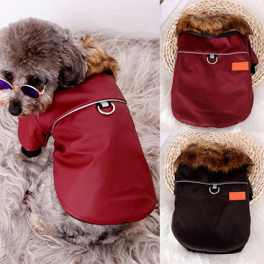 KFX-1402685 Reflective Warm Pet Fur Coat with Fur Collar for Cold Weather