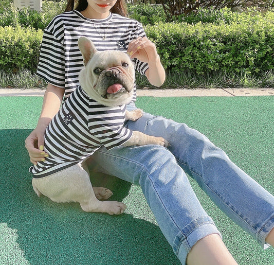 KFX-1403581 Bipedal Striped Modal Cotton T-Shirt for Small Dogs and Cats - Parent-Child Matching Outfit