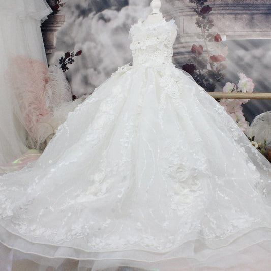 KFX-1406653 Elegant White Embroidered Princess Dress for Pets, Multiple Sizes Available