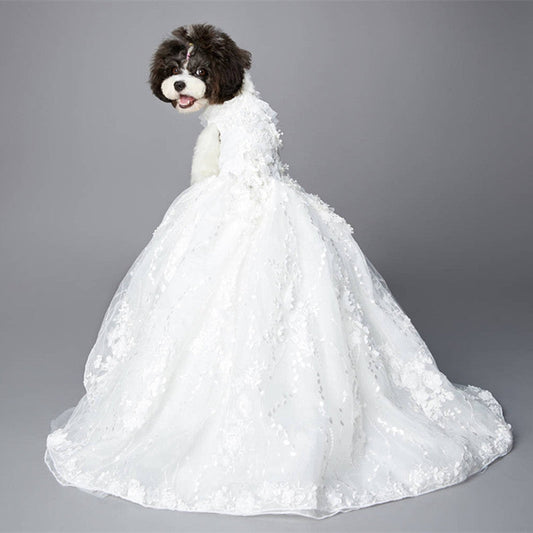 KFX-1406653 Elegant White Embroidered Princess Dress for Pets, Multiple Sizes Available