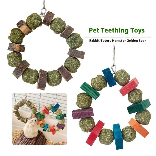 KFX-1406909 Hamster and Small Animal Molar Bite Toy with Decorative Applewood and Straw Ring