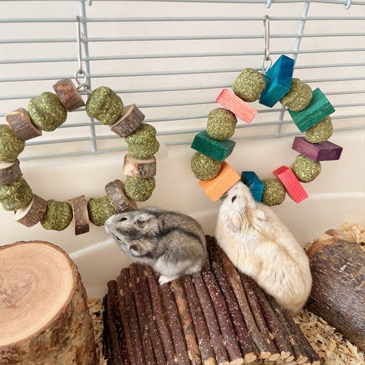 KFX-1406909 Hamster and Small Animal Molar Bite Toy with Decorative Applewood and Straw Ring