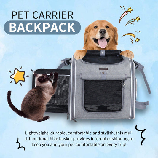 KFX-1416253 Pet Bicycle Basket Front Bag for Dogs - Gray and Blue Polyester Design