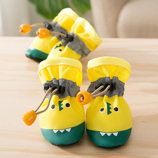 KFX-1416637 Crocodile Shaped Soft Sole Shoes for Kittens - Waterproof, Adjustable, Anti-Slip, Plush Comfortable Cotton - Pack of 4