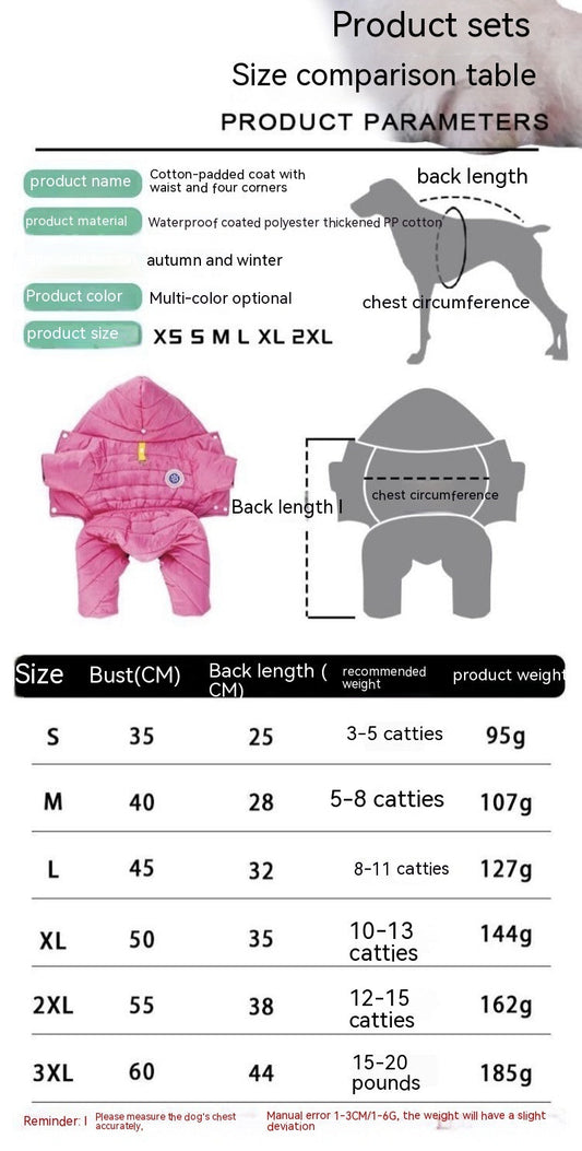 KFX-1420349 Thermal Windproof Cotton-padded Pet Clothing in Various Colors and Sizes