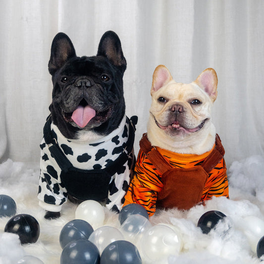 KFX-1423933 Warm Autumn and Winter Two-Piece Dog Overalls in Cow and Tiger Patterns