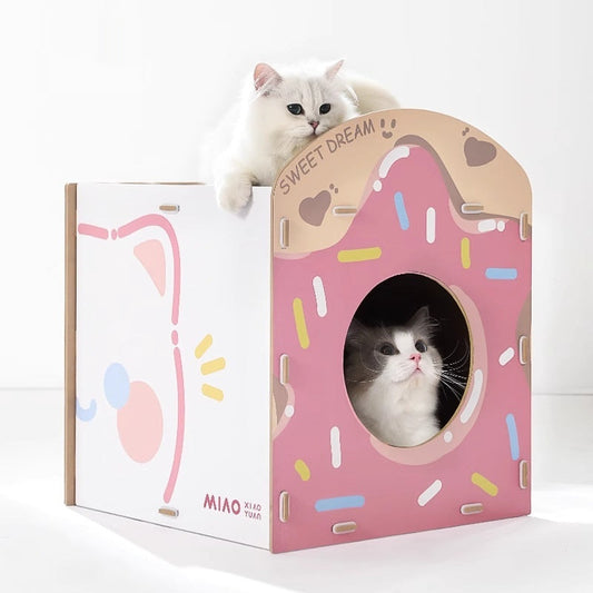 KFX-1429309 Strawberry Sweet Cube Cat Scratch Board in Cute Style, Crafted from Density Plate and Corrugated Paper, 39.5x41.5x48.5cm