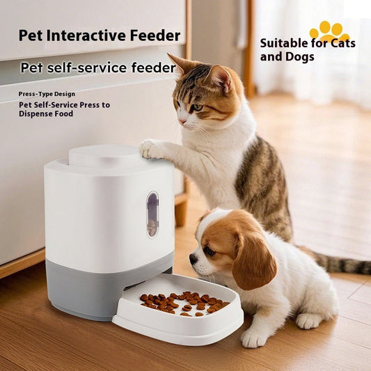 KFX-1435069 Large Capacity Automatic Pet Feeder with Educational Press Feeding Toys in Gray and White