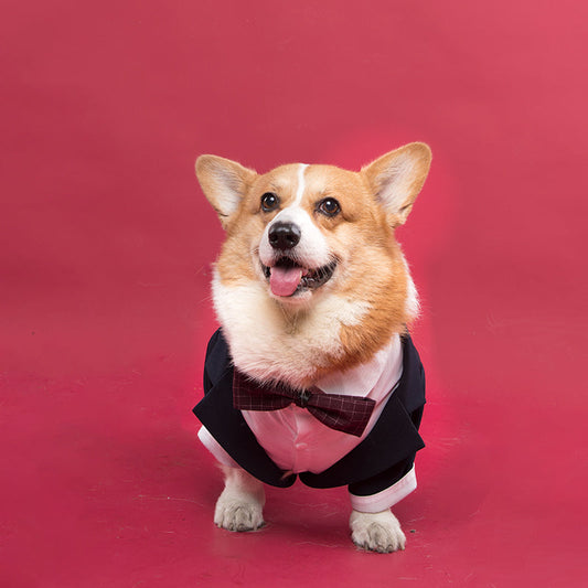 KFX-1436861 Navy Blue Swallowtail Dress Shirt for Dogs - Stylish Suit Design