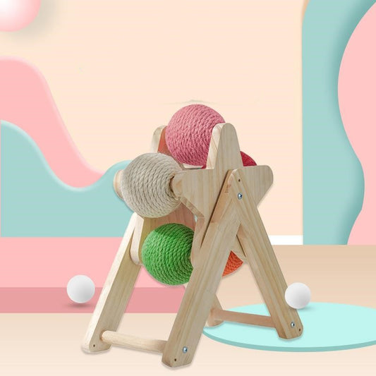 KFX-1437245 Solid Wood Sisal Cat Grab Ball Toy for Interactive Play