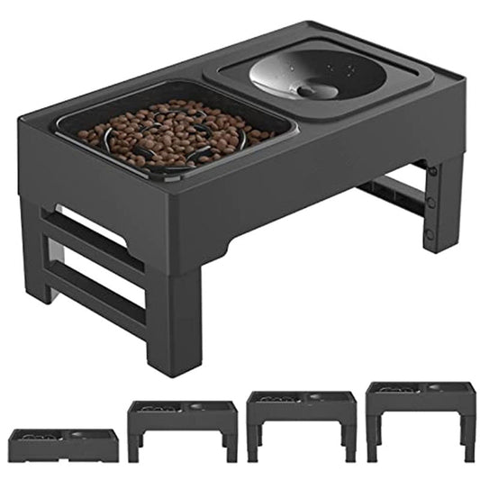 KFX-1444285 Adjustable Elevated Dog Bowl with Slow Feeder and Non-Spill Water Bowl for Small, Medium, and Large Dogs