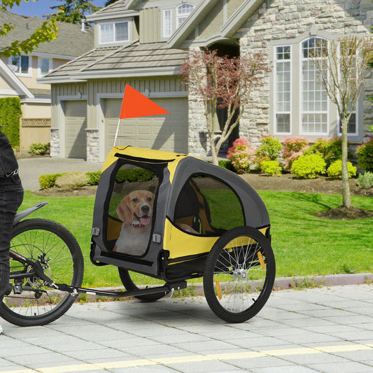 KFX-1448253 Dog Bike Trailer for Medium Pets - Yellow Outdoor Stroller with Zippered Doors and Safety Features