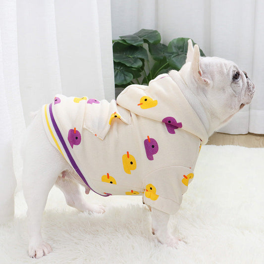 KFX-1453117 Cozy Velvet Padded Hooded Sweater for Dogs - Warm Cotton in Purple or Green Duck Designs
