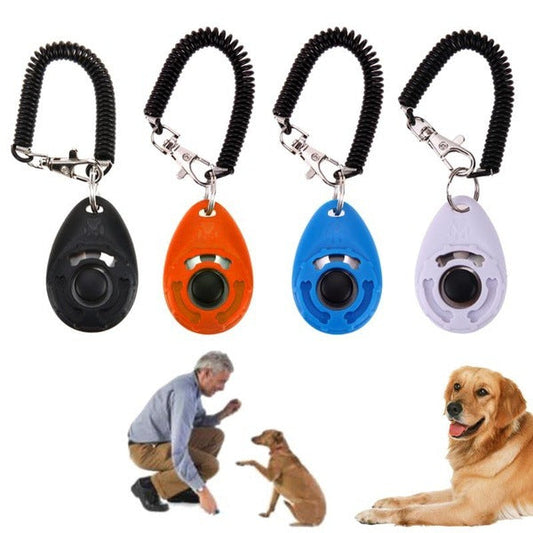 KFX-1459133 Drop-Shaped Clicker Training Tool for Pets - Sounding Toy with Keyring and Spring Cord in Various Colors