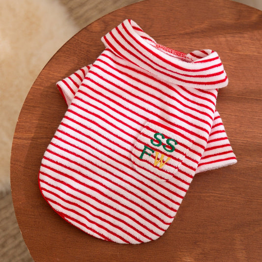 KFX-1462845 Striped Terry Pet Top for Small to Medium Dogs and Cats, Soft and Cozy Fleece Clothing for Fall and Winter