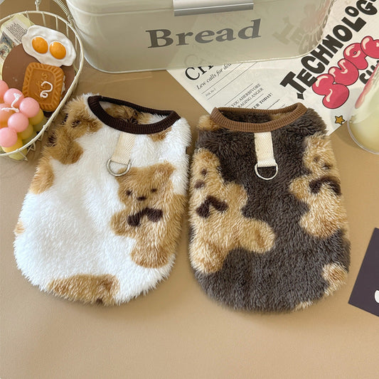 KFX-1469629 Fleece-Lined Winter Pet Dog Clothes in Gray, Brown, and White - Multiple Sizes Available