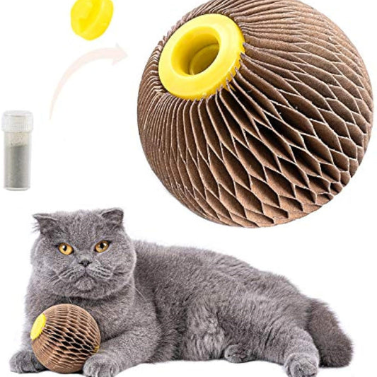 KFX-1504061 Catnip Scratch Ball Toy for Cats - Eco-Friendly Refillable Natural Catnip, Combines Scratching and Playing, Reduces Obesity and Loneliness