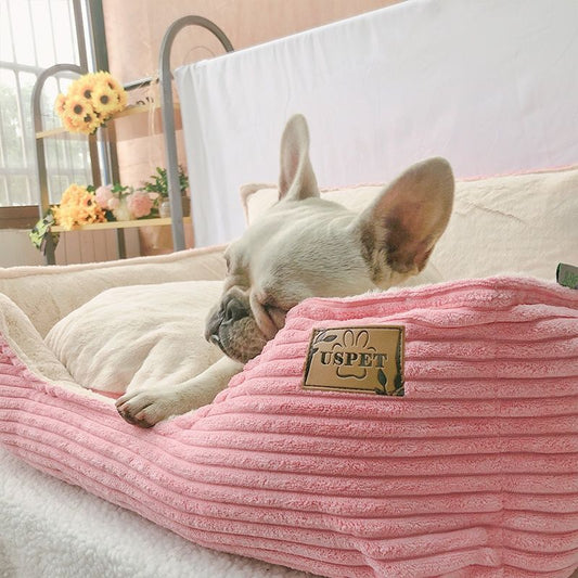 KFX-1523901 Cozy Removable Washable Plush Dog Bed with Corduroy Backrest - Medium & Large Sizes Available