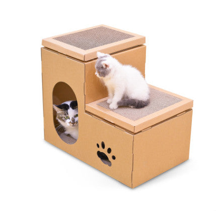 KFX-1529789 Cat House with Double Ladder, Cat Claw Grinding Disc, and Catnip Toy - Easy to Assemble, Ventilated Design