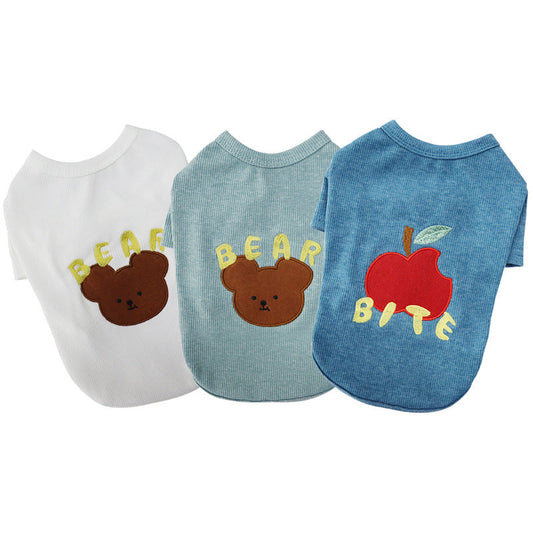 KFX-1534141 Blue Cartoon Bichon Schnauzer Pet T-Shirt Vest for Small Dogs in Cotton