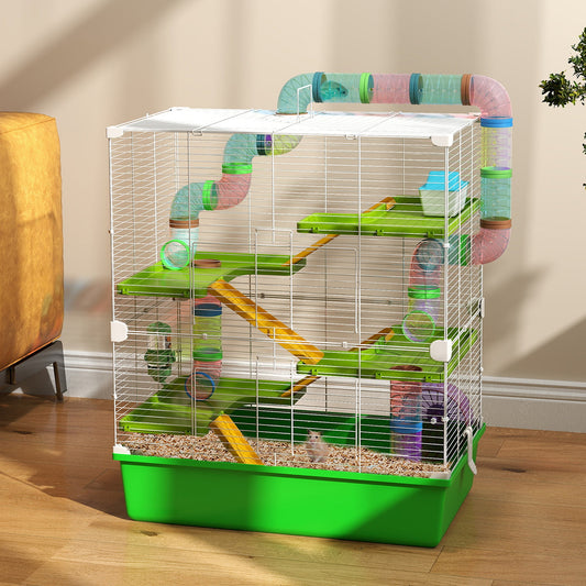 KFX-1539005 5-Tier Hamster Cage with Exercise Wheel and Water Bottle in Green and White