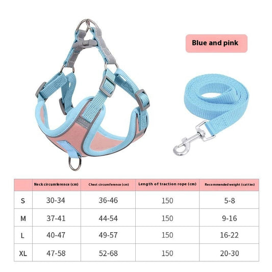 KFX-1544381 Reflective Suede Chest Harness with Leash for Pets in Pink and Blue
