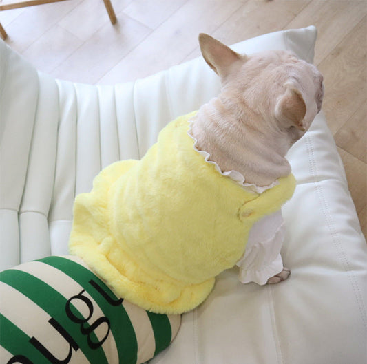 KFX-1551421 Warm Rabbit Fur Princess Skirt for Dogs - Double-Sided Yellow Floral Design