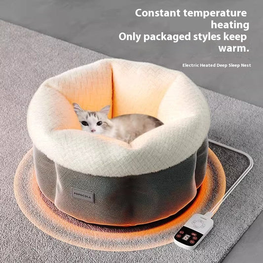 KFX-1555261 Electric Heated Wooden Dog and Cat Bed with Flannel Blanket for Pets Up to 10kg
