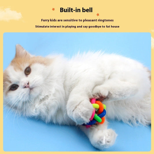 KFX-1557437 Colorful Woven Pet Toy Ball with Bell - Available in Rainbow and Macaron Colors, Multiple Sizes