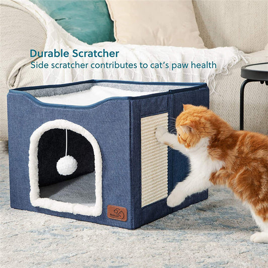KFX-1562429 Foldable Indoor Cat Stool with Cushion and Sisal Scratch Surface in Various Colors