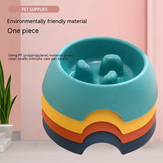 KFX-1574077 Pet Dog Slow Food Bowl Feeder - 14.2cm Diameter, Colors: Yellow, Orange, Blue, Green, Plastic