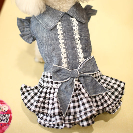 KFX-1576253 Denim Pet Princess Dress with Bowknot Skirt in Blue