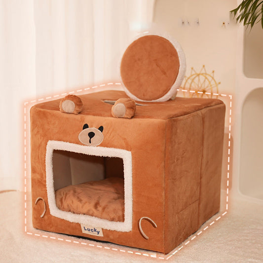 KFX-1577917 Self-Warming Indoor Cat Bed Tent with Removable Washable Cover - Cozy Pet Shelter for Dogs and Cats